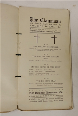 The Clansman by Thomas Dixon Jr. -The Play that is Stirring the Nation by New York The American News Company Publisher''s Agents - Paper Cover - String Bound - Price .50 Cents - Illustrated 