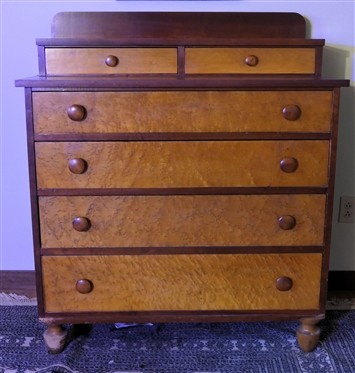 Nice Chest with Offset Top and Backsplash - Birdseye Maple Drawer Fronts - Wood Pulls - Turnip Style Feet - 2 Small Drawers over 4 Drawers - Chest Measures 42 Tall 39 1/2 by 18 1/2 - Not...