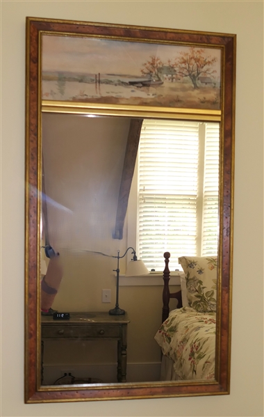 Trumeau Mirror with Sea Shore Watercolor Painting - Gold and Exotic Wood Frame - Frame Measures 30 1/2" By 17" 