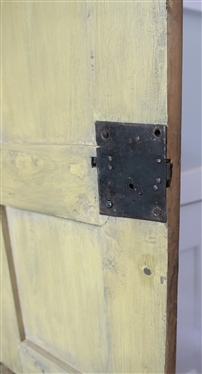 19th Century Folk Art Painted Pantry Desk? Cupboard? Cabinet on Stand - 2 Door Raised Panel Cupboard with Fixed Shelves Atop Tapered Leg Base with Dovetailed Drawer - Overall Measures 64 Tall 26...