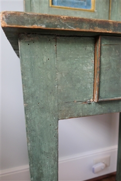 19th Century Folk Art Painted Pantry Desk? Cupboard? Cabinet on Stand - 2 Door Raised Panel Cupboard with Fixed Shelves Atop Tapered Leg Base with Dovetailed Drawer - Overall Measures 64 Tall 26...