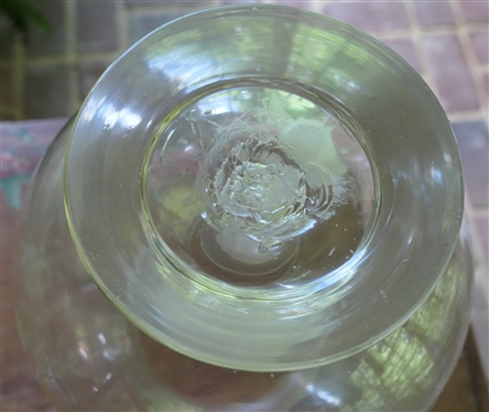 Hand Blown Glass Hurricane with Etched / Cut  Birds and Flowers  - Candle Hurricane Measures 12 Tall 8 Across