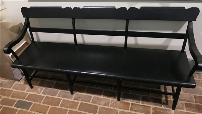 Nice Long Black Painted Deacons Bench - 1 Board Seat Bottom - Bench Measures 72 Long 18 1/2 Deep