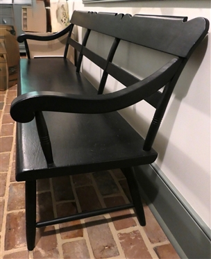 Nice Long Black Painted Deacons Bench - 1 Board Seat Bottom - Bench Measures 72 Long 18 1/2 Deep