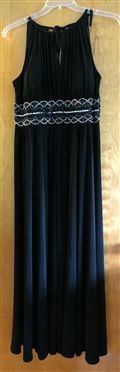 RM Richards Beautiful Black Gown - Beaded Waist - Halter Neckline - Size 16 