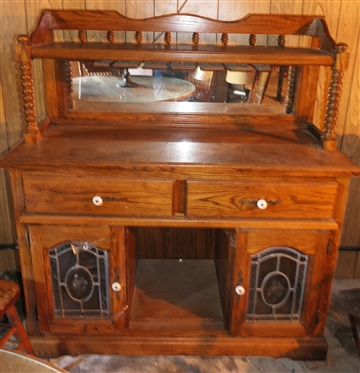 Oak Sideboard / Server with Leaded Glass Doors