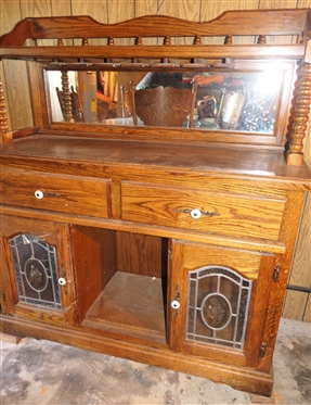 Oak Sideboard / Server with Leaded Glass Doors