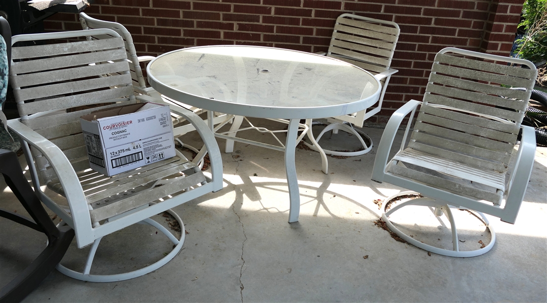 Glass Top Patio Table with Matching Swivel Chairs