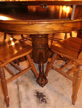 Nice Oak Table with Claw Foot Pedestal Base and Chairs 