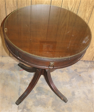 Mahogany Drum Table with Glass Top and Drawer