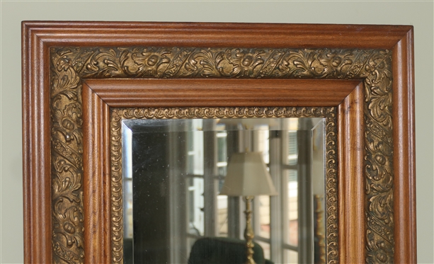 Beautiful Oak and Gold Gilt Framed Beveled Mirror - Frame Measures 36 by 26
