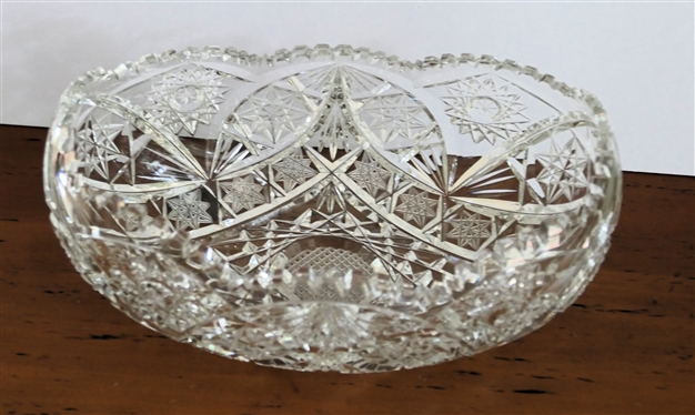Very Nice High Quality Cut Glass Oval Bowl - Star Pattern - Measures 4 1/2 Tall 9 by 6