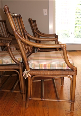 Set of 4 Nice Wicker Rattan Dining Chairs with Arms (Captain''s Chairs) Rattan Frame - Wicker Seat with Nice Clean Plaid Removable Cushion - Chairs Are 37 Tall 20 By 18 