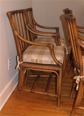 Set of 4 Nice Wicker Rattan Dining Chairs with Arms (Captain''s Chairs) Rattan Frame - Wicker Seat with Nice Clean Plaid Removable Cushion - Chairs Are 37 Tall 20 By 18 