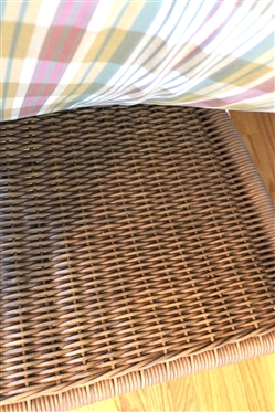 Set of 4 Nice Wicker Rattan Dining Chairs with Arms (Captain''s Chairs) Rattan Frame - Wicker Seat with Nice Clean Plaid Removable Cushion - Chairs Are 37 Tall 20 By 18 