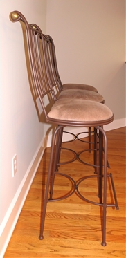 3 - Charleston Forge - Boone, NC Swivel Bar Stools - Bronze Finished Metal Frames with Leather Seats - High Backs - Swivel Seats - Very Heavy Well Made Stools - Measures 30 To Seat 