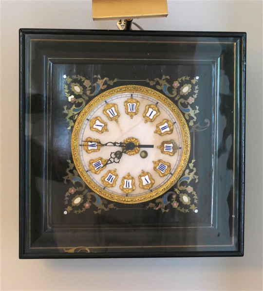 Valladolid - French Clock Dial Converted to Quartz Wall Clock in  Lighted Shadowbox Frame - Fancy Dial - Porcelain Roman Numerals with Gold Ormolu - Shadowbox Case Measures - 17" By 17" - Attached...