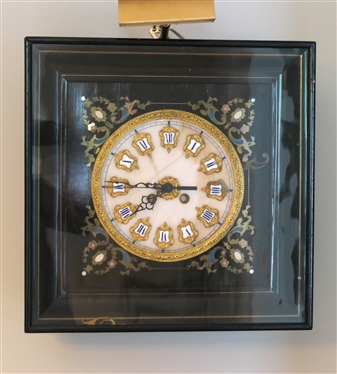 Valladolid - French Clock Dial Converted to Quartz Wall Clock in  Lighted Shadowbox Frame - Fancy Dial - Porcelain Roman Numerals with Gold Ormolu - Shadowbox Case Measures - 17" By 17" - Attached...