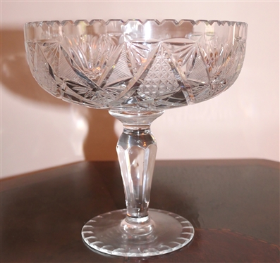 Beautiful Cut Glass Compote - Star Pattern - Measures 8" Tall 8" Across