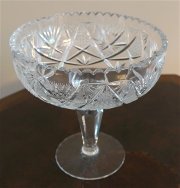 Beautiful Cut Glass Compote - Star Pattern - Measures 8 Tall 8 Across