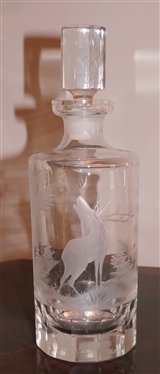 Outstanding Etched Crystal Decanter - Stag Seer with Trees and Grasses - Decanter Measures 9 Tall Not Including Stopper 