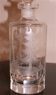 Outstanding Etched Crystal Decanter - Stag Seer with Trees and Grasses - Decanter Measures 9 Tall Not Including Stopper 