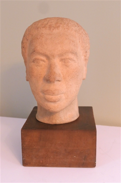 Art Pottery Bust Statue - Heavy Pottery Statue on Wood Base - Sculpture Measures 10" Tall with Base 14"