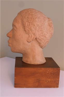 Art Pottery Bust Statue - Heavy Pottery Statue on Wood Base - Sculpture Measures 10 Tall with Base 14