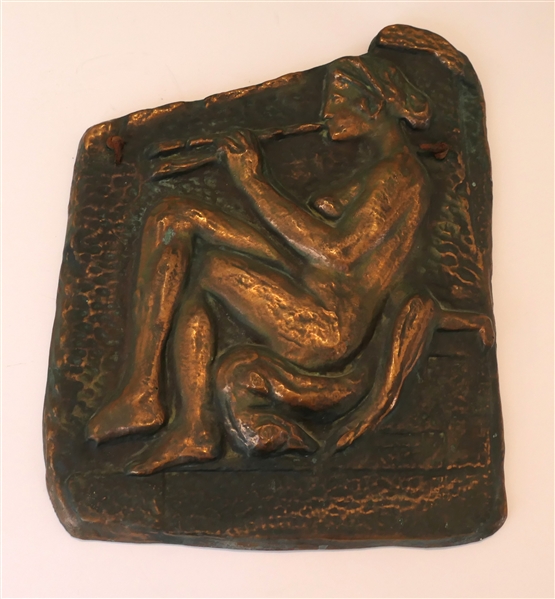 Copper by E. Philippakis Grecian Copper Plaque - Hammered Finish - Embossed Musician Scene - Original Sticker on Back - Plaque Measures 15" By 12" 