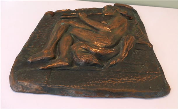 Copper by E. Philippakis Grecian Copper Plaque - Hammered Finish - Embossed Musician Scene - Original Sticker on Back - Plaque Measures 15 By 12 