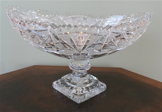 Beautiful Oval Footed Cut Glass Compote - Star Pattern - Measures 7" Tall 13" by 7"