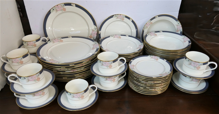 71 Pieces of Gorham Mae Bloom Fine China with hand banded 24kt Gold - Like New with Most Original Stickers - 12 5 Piece Place Settings (Missing 1 Cup) - Dinner Plate, Salad Plate, Dessert / Bread...