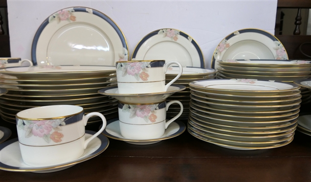 71 Pieces of Gorham Mae Bloom Fine China with hand banded 24kt Gold - Like New with Most Original Stickers - 12 5 Piece Place Settings (Missing 1 Cup) - Dinner Plate, Salad Plate, Dessert / Bread...