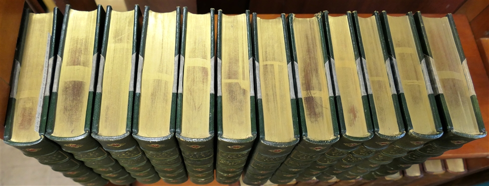 12 Beautiful Leather Bound Volumes of Oscar Wilde Patrons Edition Deluxe - Beautiful Green Leather Spines and Corners with Marbleized End Pages and Cover - 1923 Edition Printed in the United...