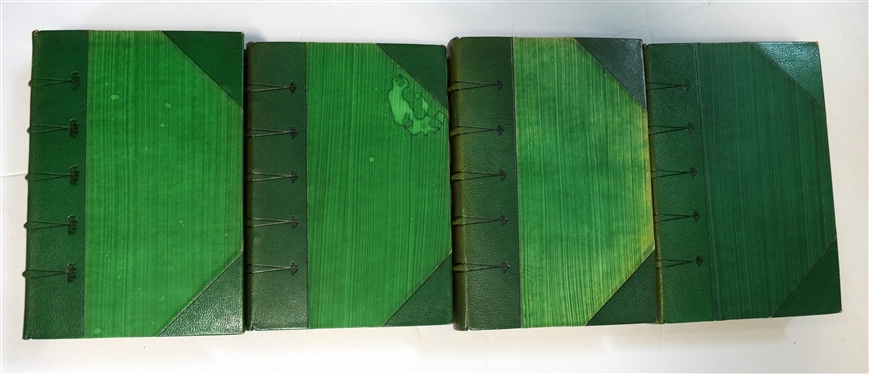 4 Green Leather Bound Books with Green Covers - From Job to Job Around the World by Alfred C.B. Fletcher - Dodd, Mead, and Company 1919, The Story of Chemistry by Floyd L. Darrow - Blue Ribbon...