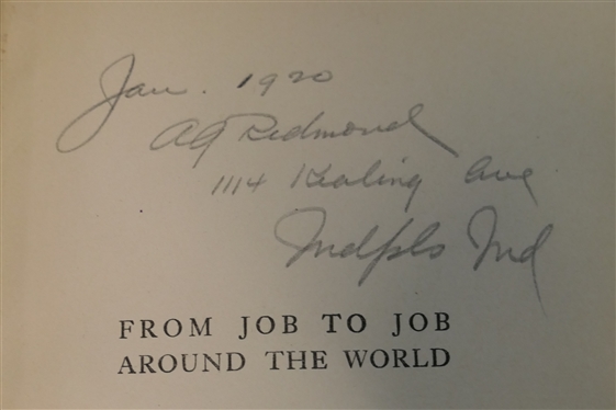 4 Green Leather Bound Books with Green Covers - From Job to Job Around the World by Alfred C.B. Fletcher - Dodd, Mead, and Company 1919, The Story of Chemistry by Floyd L. Darrow - Blue Ribbon...