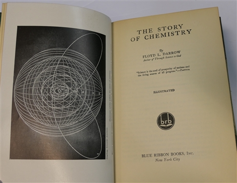 4 Green Leather Bound Books with Green Covers - From Job to Job Around the World by Alfred C.B. Fletcher - Dodd, Mead, and Company 1919, The Story of Chemistry by Floyd L. Darrow - Blue Ribbon...