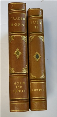 2 Tan Leather Bound Books  -"July 14" by Lidwig - 1929 - G.P. Putnams Sons - The Knickerbocker Press and "Trader Horn" by Horn and Lewis - Simon and Schuster MCMXXVII - Both with Leather Spines...