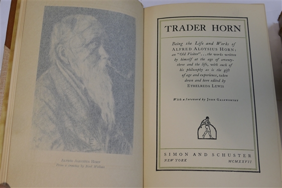 2 Tan Leather Bound Books  -July ''14 by Lidwig - 1929 - G.P. Putnam''s Sons - The Knickerbocker Press and Trader Horn by Horn and Lewis - Simon and Schuster MCMXXVII - Both with Leather Spines...
