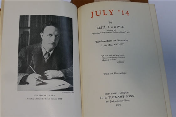 2 Tan Leather Bound Books  -July ''14 by Lidwig - 1929 - G.P. Putnam''s Sons - The Knickerbocker Press and Trader Horn by Horn and Lewis - Simon and Schuster MCMXXVII - Both with Leather Spines...