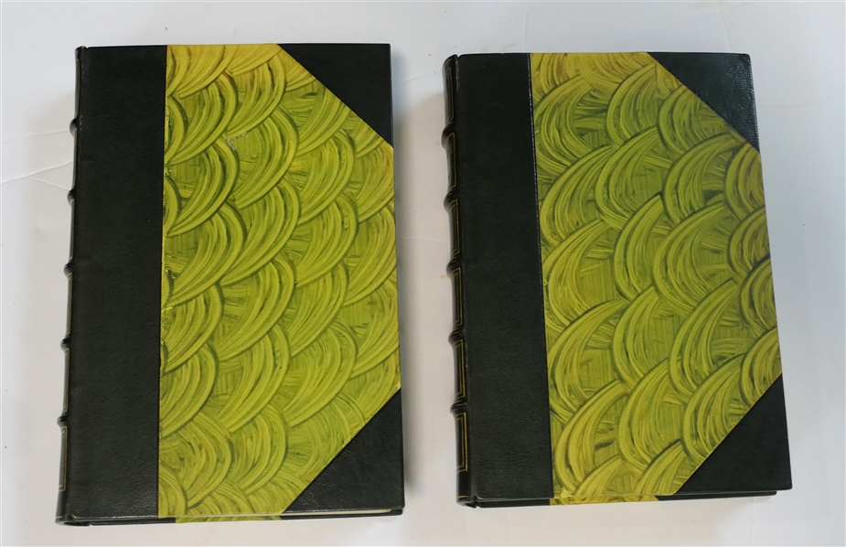 2 Hunter Green Leather Bound Books with Bright Green Covers - "Europe" by Count Hermann Keyserling - Harcourt, Brace, & Company and "Florida Enchantments" by A.W. Dimock - Federick A. Stokes...