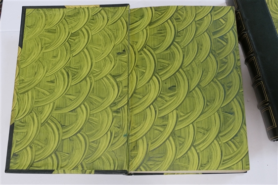 2 Hunter Green Leather Bound Books with Bright Green Covers - Europe by Count Hermann Keyserling - Harcourt, Brace, & Company and Florida Enchantments by A.W. Dimock - Federick A. Stokes...