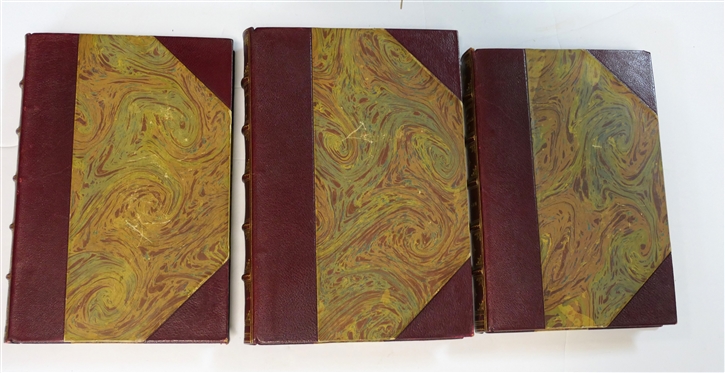 3 Burgundy Leather Bound Books with Marbleized Covers and End Pages - The Marks of an Educated Man by Albert Edward Wiggam, D.Sc. - Indianapolis Bobbs- Merrill Company, The Intelligent Woman''s...