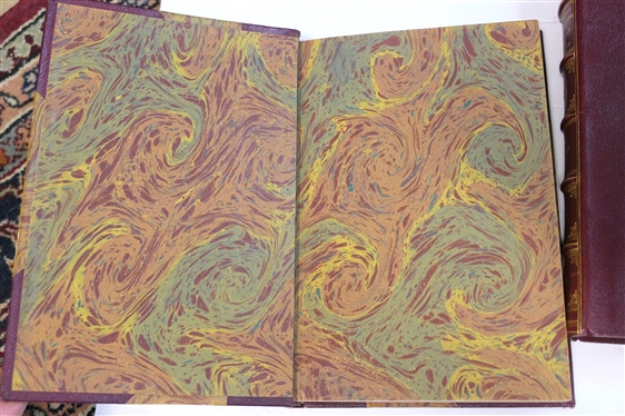 3 Burgundy Leather Bound Books with Marbleized Covers and End Pages - The Marks of an Educated Man by Albert Edward Wiggam, D.Sc. - Indianapolis Bobbs- Merrill Company, The Intelligent Woman''s...