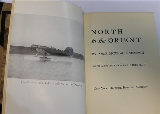 2 Brown Leather Bound Books - North to the Orient by Anne Morrow Lindberg - 1936 and Elbert Hubbard''s Scrap Book Printed and Made into a Book by the Roycrofters at their shops in East Aroura,...