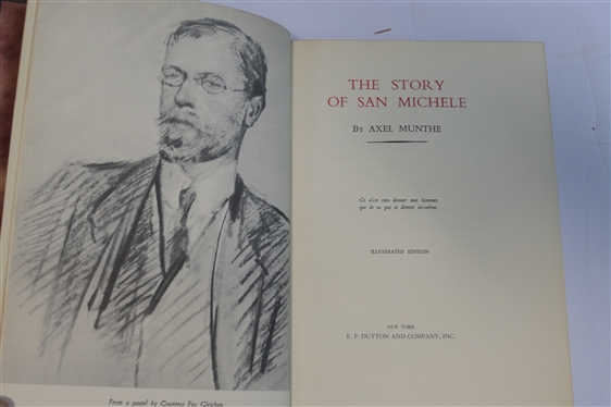 2 Brown Leather Bound Books - The Story of San Michele by Munthe - 1936 Illustrated Edition and The Story of The Human Race by Thomas - 1937 Garden City Publishing Company 
