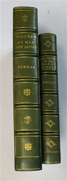 2 Blue Leather Bound Books - "Six Years in the Malay Jungle" by Wells - 1927 Garden City Publishing Company and "Wagner As A Man and Artist" by Newman  -1937 Garden City Publishing Company 