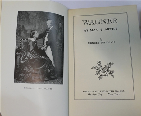 2 Blue Leather Bound Books - Six Years in the Malay Jungle by Wells - 1927 Garden City Publishing Company and Wagner As A Man and Artist by Newman  -1937 Garden City Publishing Company 