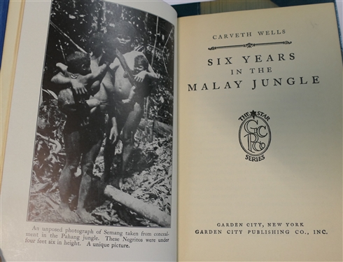 2 Blue Leather Bound Books - Six Years in the Malay Jungle by Wells - 1927 Garden City Publishing Company and Wagner As A Man and Artist by Newman  -1937 Garden City Publishing Company 