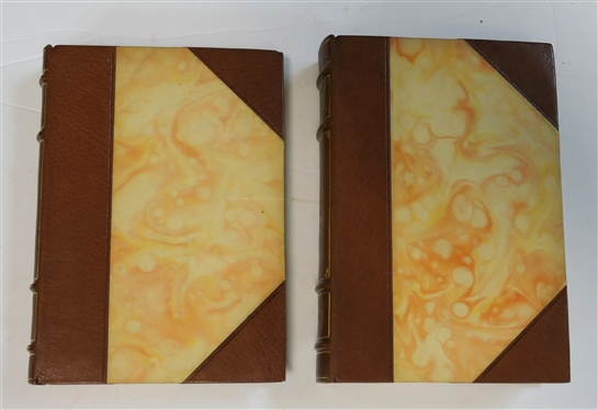 2 Brown Leather Bound Books with Coral Marble Covers - Ends of the Earth by Andrews - 1929 and Working North From Patagonia by Harry A. Franck - 1921- Grosset & Dunlap 